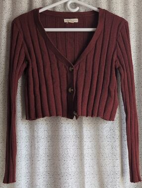 Aeropostale Ribbed Knit Cropped Cardigan Rust Color